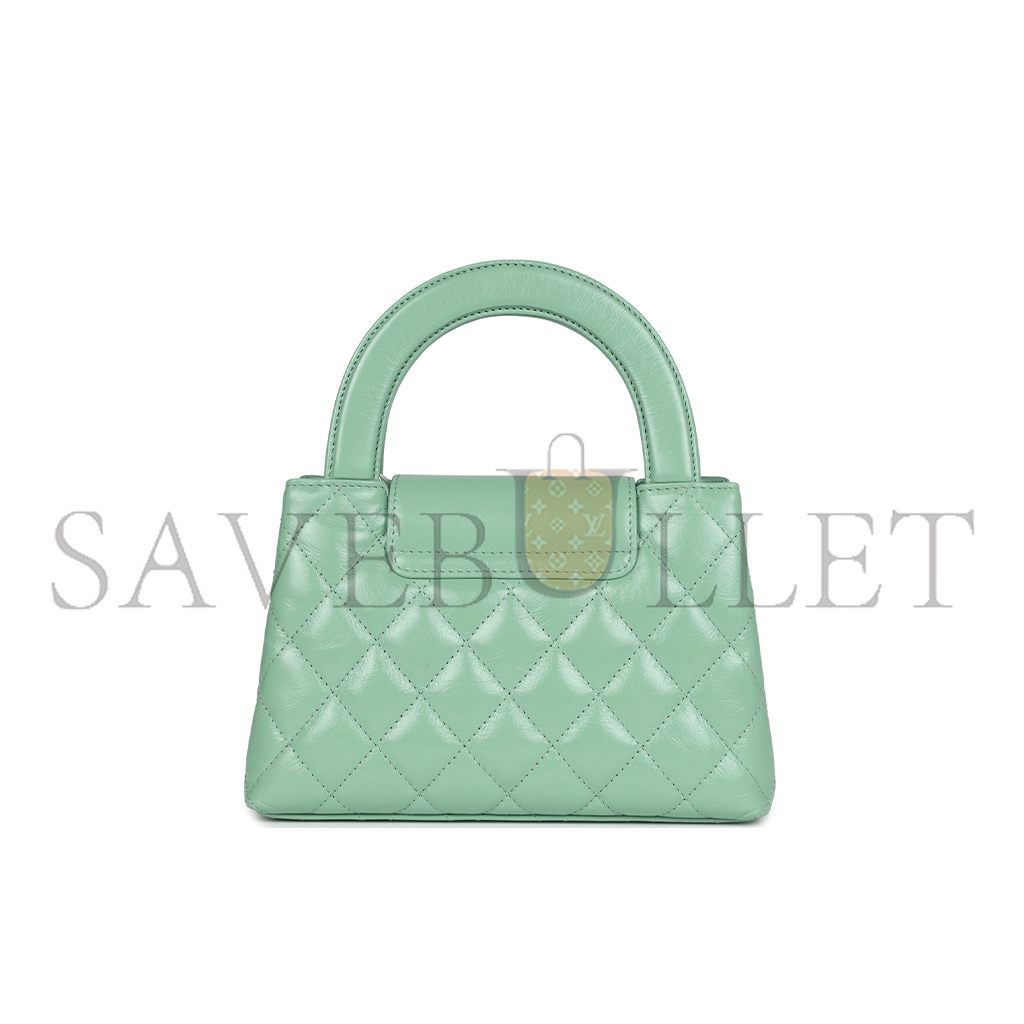 CHANEL MASTER KELLY SHOPPER LIGHT GREEN SHINY AGED CALFSKIN BRUSH GOLD HARDWARE (19*13*7cm)